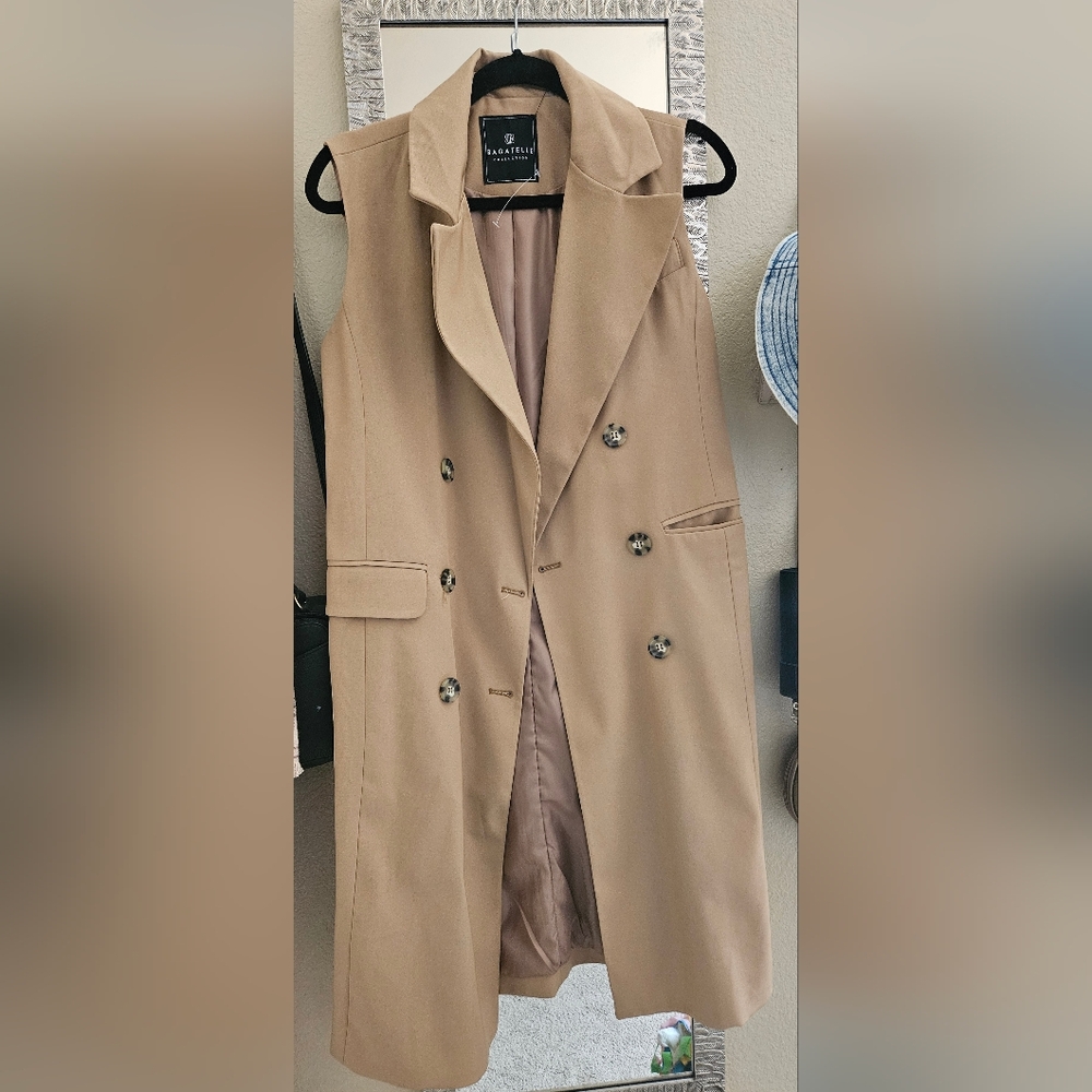 Bagatelle Collection Tan Sleeveless Longline Blazer Vest NWT